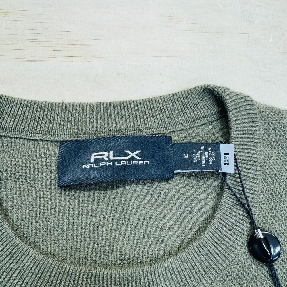 NEW RLX Ralph Lauren 100% Cashmere Crewneck Olive Green Sweater MD